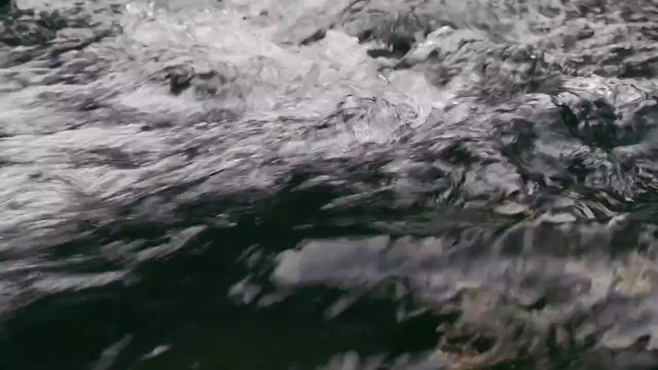 Close-up of Rushing River Water Flowing Over Rocks