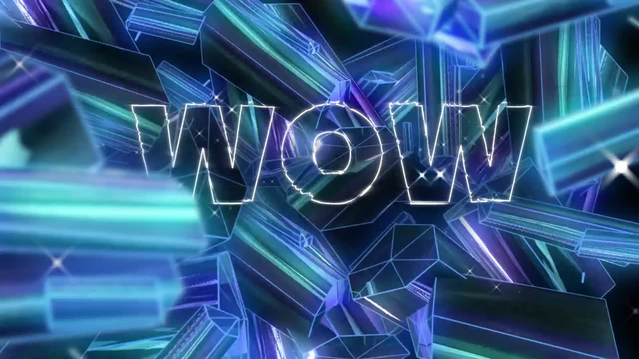 애니메이션 빈티지 비디오 게임 화면에 와우라는 단어가 적혀 있습니다.