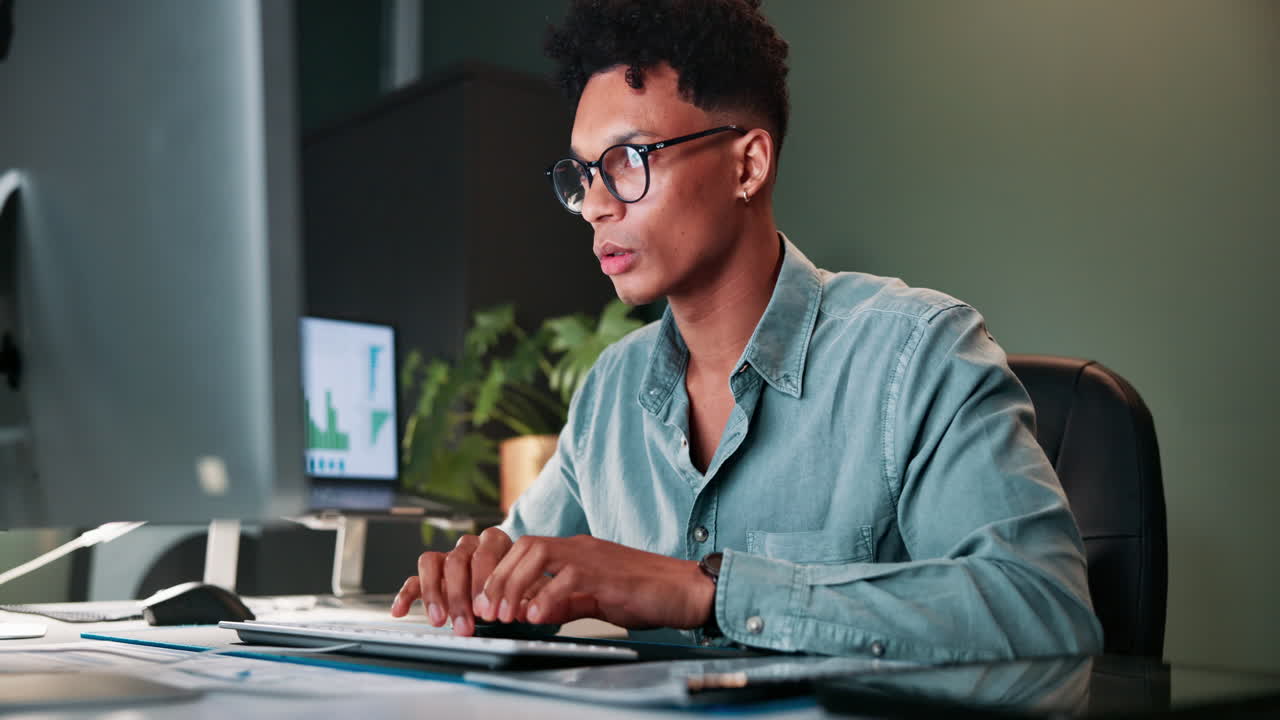 Man working from home at night