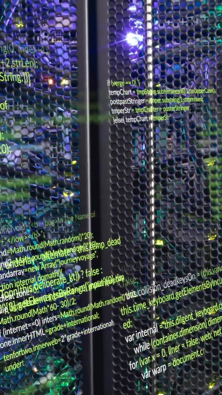 Animation of computer language over illuminated data server systems in data server room