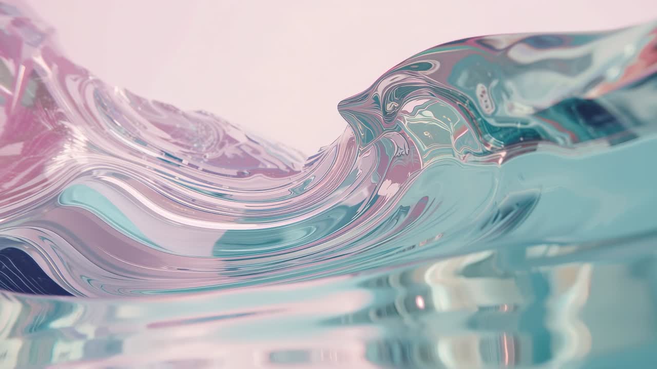 Undulating translucent fluid waves rolling across pastel gradient backdrop, making marble animation