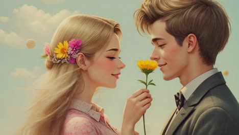 couple in love with flowers