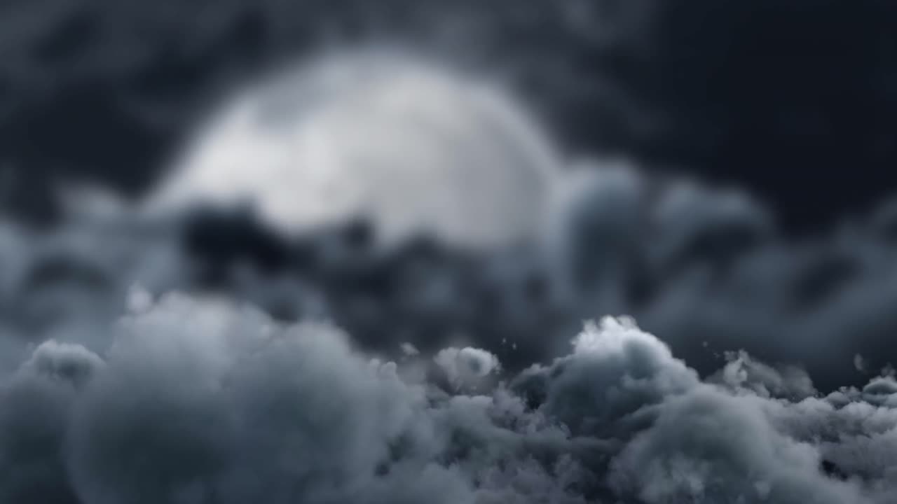 animación digital de nubes oscuras contra la luna en el cielo nocturno