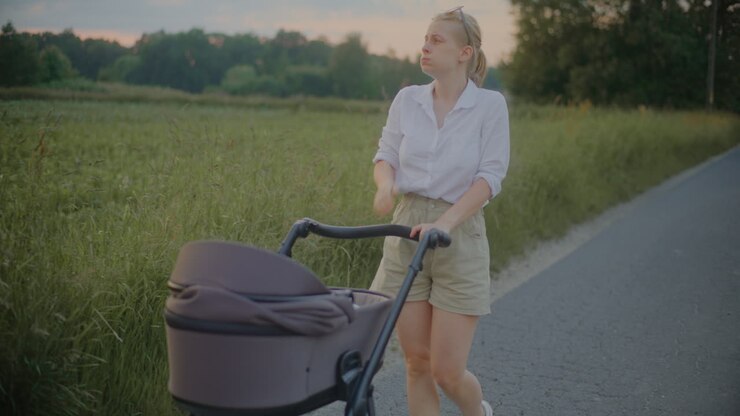 Close-Up of Woman Pushing Stroller