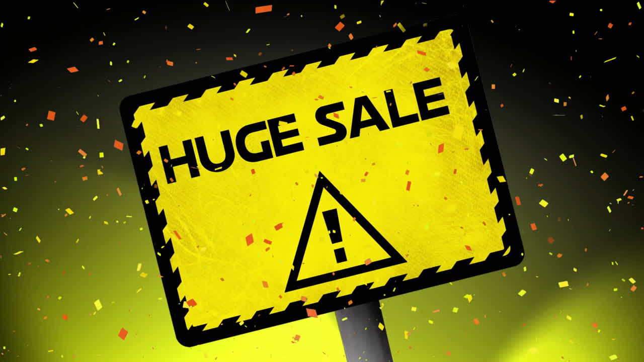 노란색 표지판에 거대한 판매 그래픽