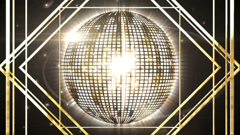 disco ball rotating in gold cubes on black background