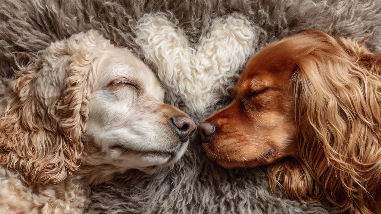 Due adorabili cani che si riposano insieme: un momento toccante catturato, che mostra il loro affetto e legame su una calda coperta pelosa, a simboleggiare amore e compagnia