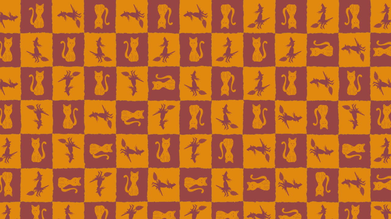 Animation of moving orange texture with cats and witches