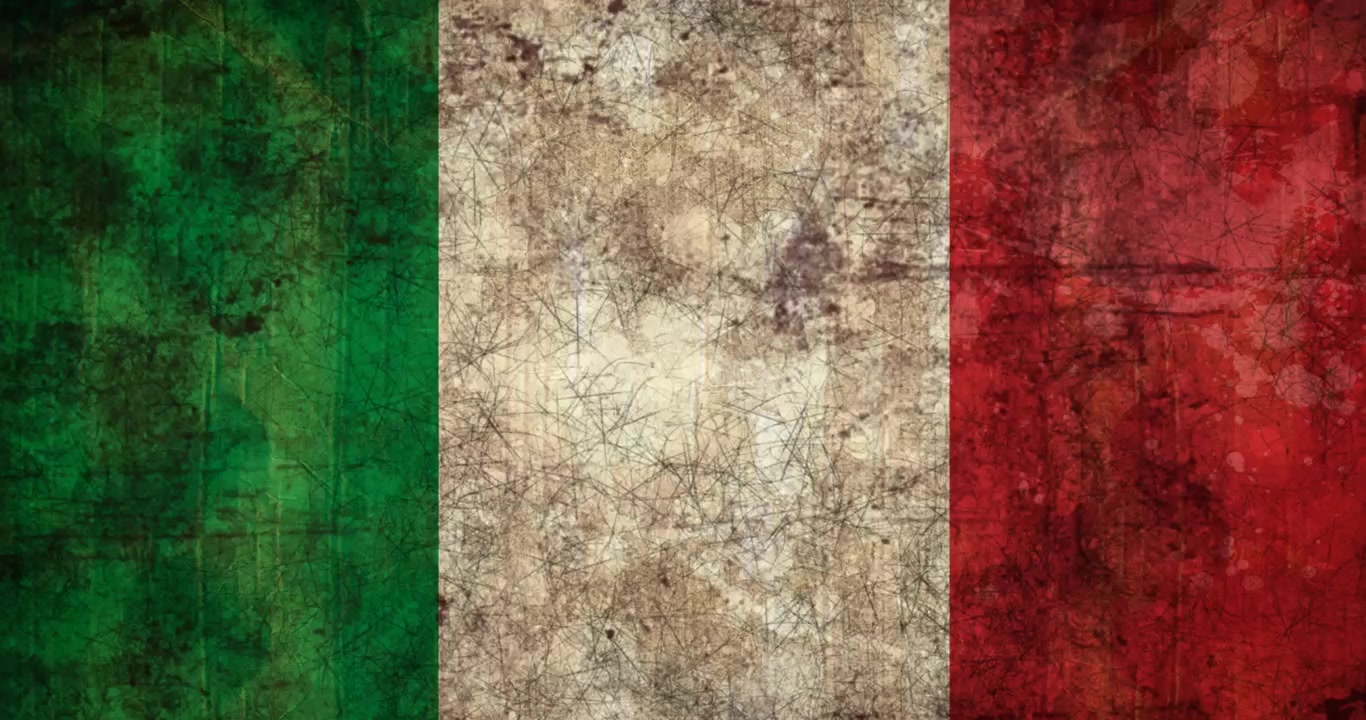 Animación de formas en movimiento sobre la bandera de Italia.