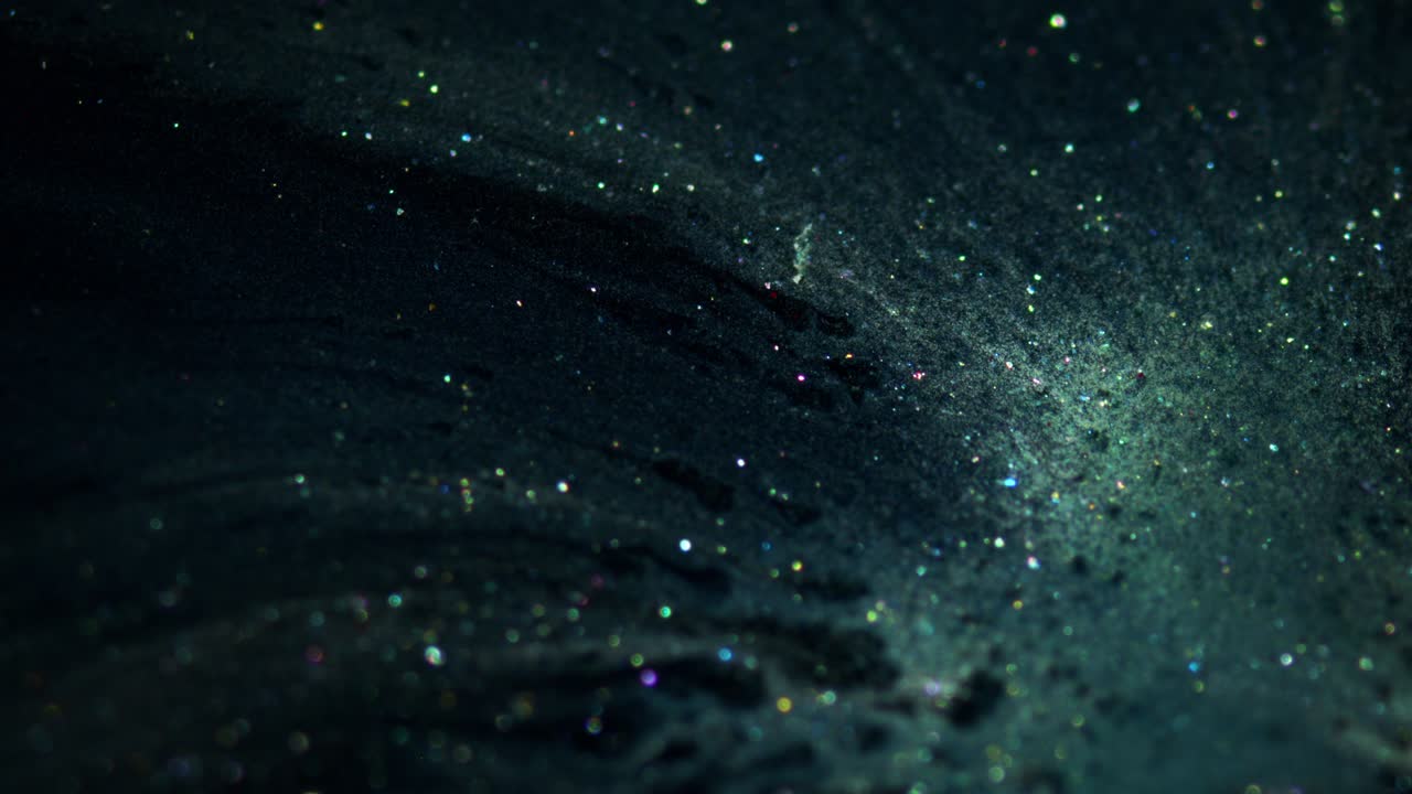 Blue And Yellow Crystals Sparkle On Blue Background. Fluid Art.