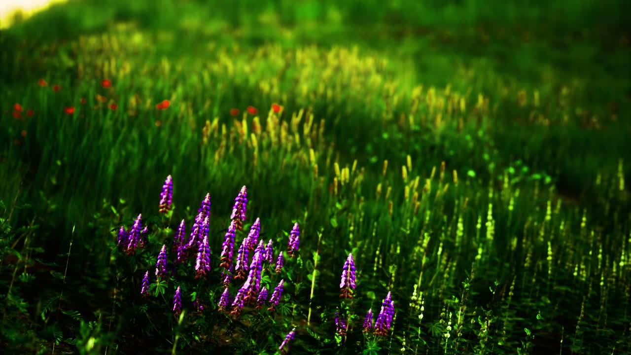 Colorful wildflowers bloom in a vibrant green meadow during springtime
