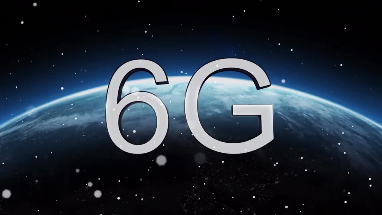 animación de 6g sobre puntos blancos y globo en el espacio