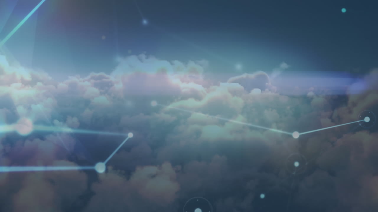 animación de la red de conexiones sobre nubes en segundo plano