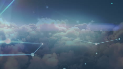 animación de la red de conexiones sobre nubes en segundo plano