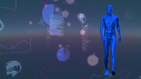 animation of data processing and digital human on blue background