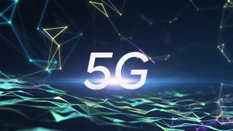 Animation-Eines-Lichtflecks-über-5g-Textbanner,-Netzwerk-Von-Verbindungen-Und-Digitalen-Wellen