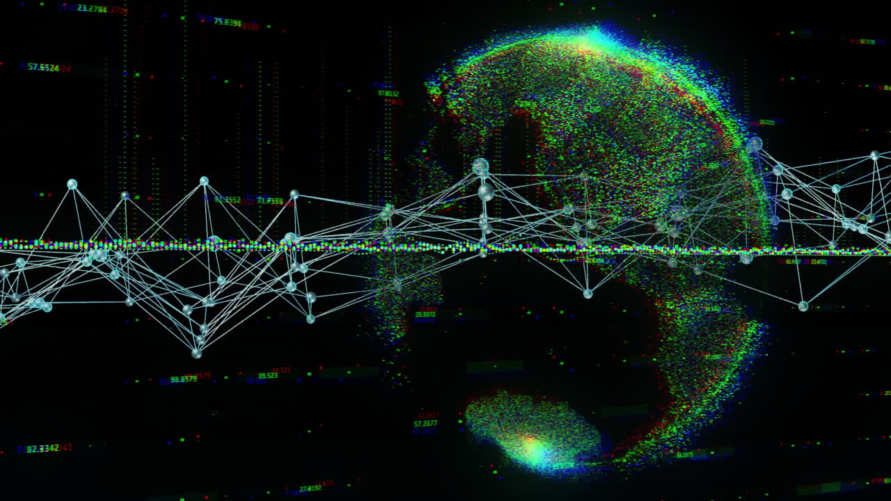 Animation of digital network connections forming over glowing Earth hologram in school