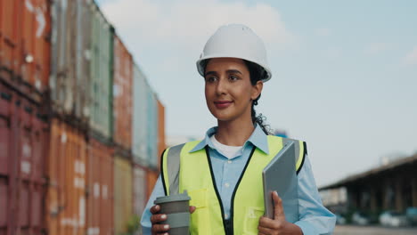 female engineer at cargo port