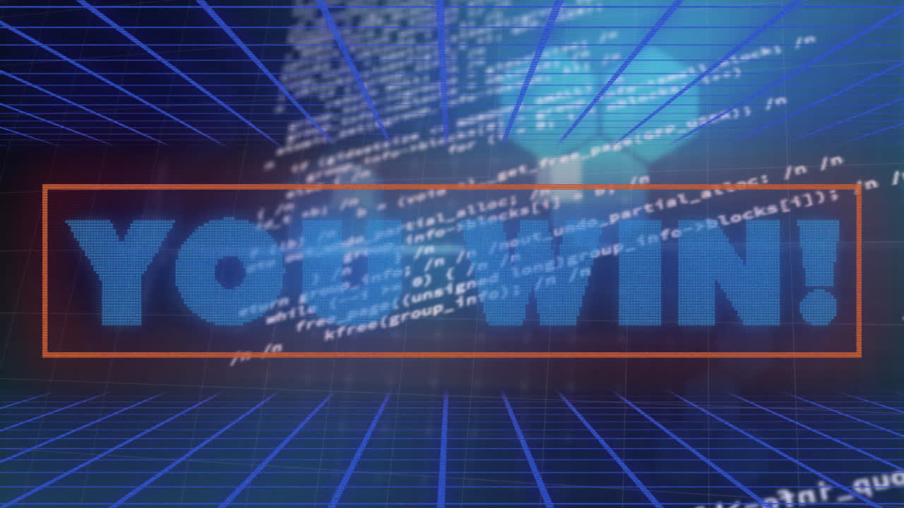 파란색 그리드와 데이터 처리를 통해 텍스트를 이기는 애니메이션