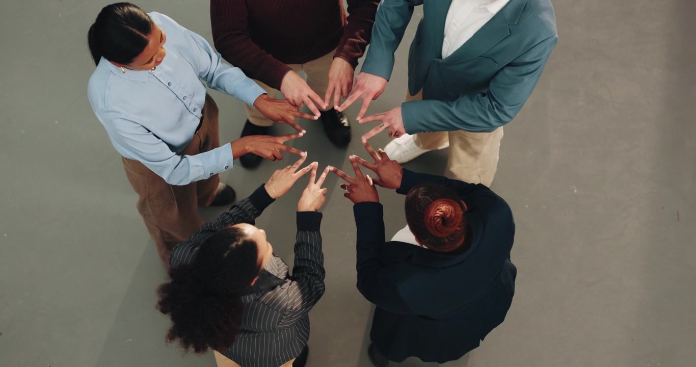 Diverse Business Team Forming a Star Shape with Fingers