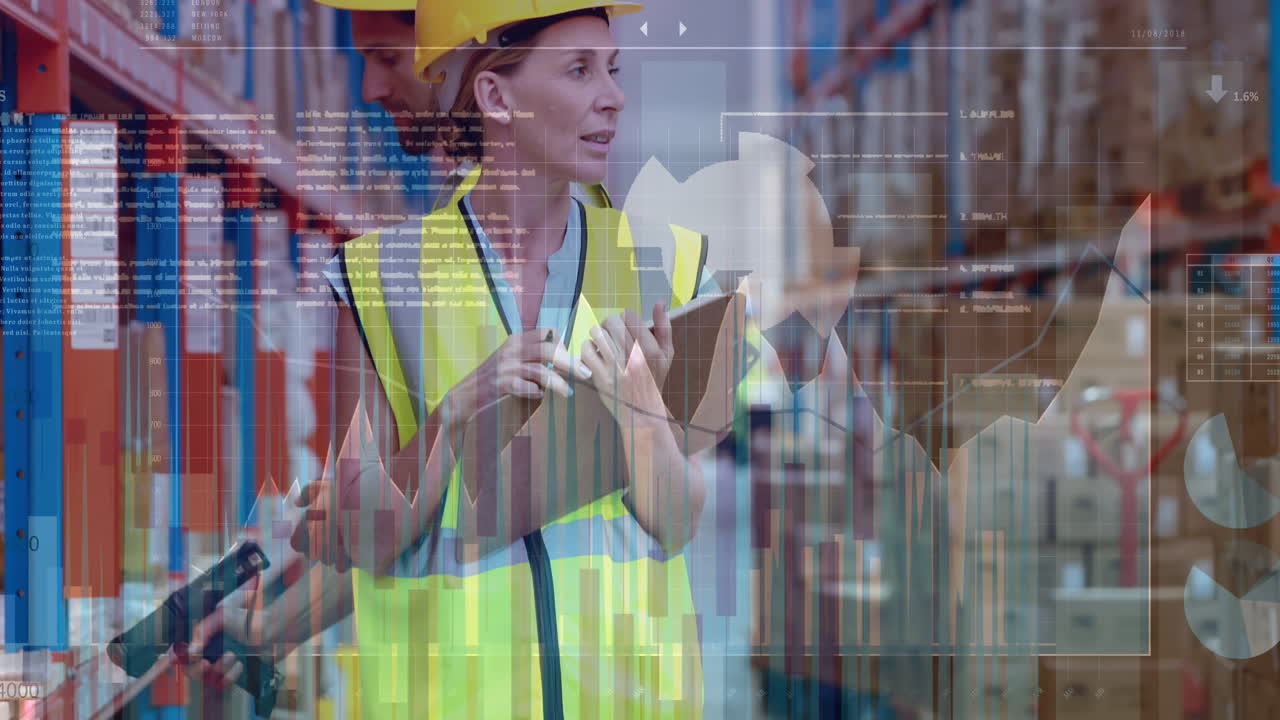 procesamiento de datos financieros y estadísticos contra trabajadoras que comprueban las existencias en el almacén