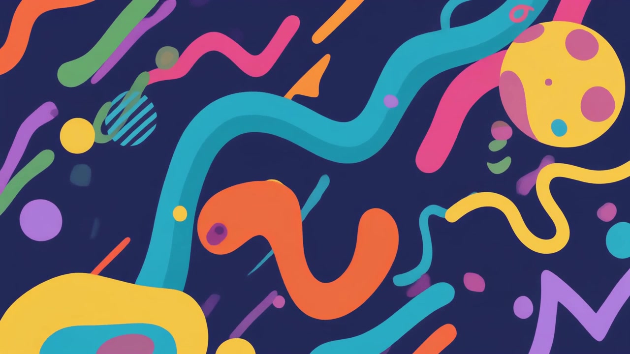 Fundo Abstrato em Movimento com Formas e Linhas Coloridas Flutuantes