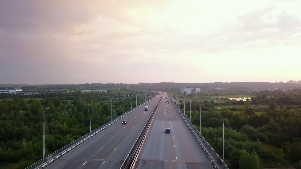 Aerial View of Highway with Cars