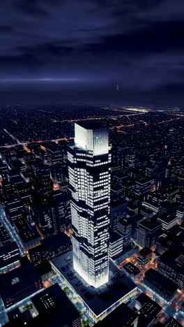 skyscraper at night in a vibrant cityscape