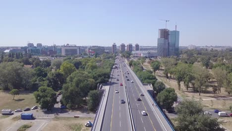 opening 4k aerial shot of new belgrade and branko bridge in belgrade