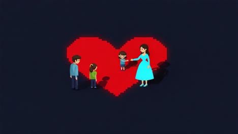 A Heartwarming Pixel Art Scene Depicting a Family Sharing Love and Joy, Highlighting Bonds Between Parents and Children in a Colorful and Cheerful Setting