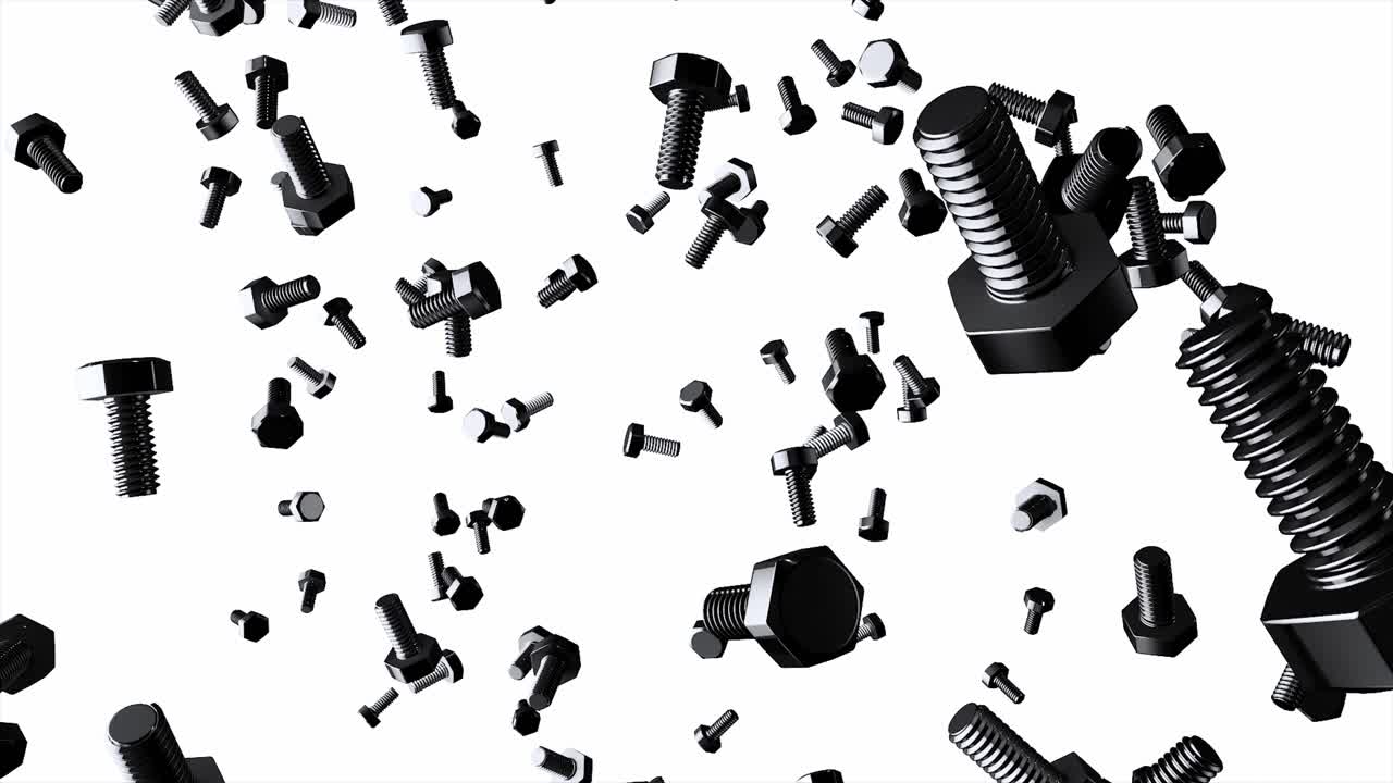 pernos y tuercas negras flotando en un fondo blanco
