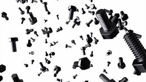 black bolts and nuts floating in a white background