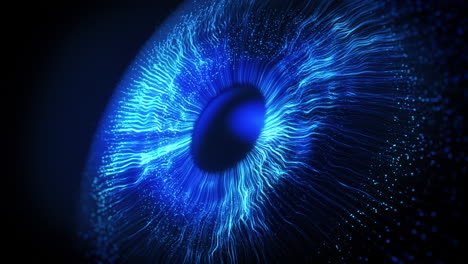 Abstrakte-Blaue-Lichtexplosion,-Die-Sich-Im-Raum-Ausdehnt-Und-Ein-Menschliches-Auge-Bildet