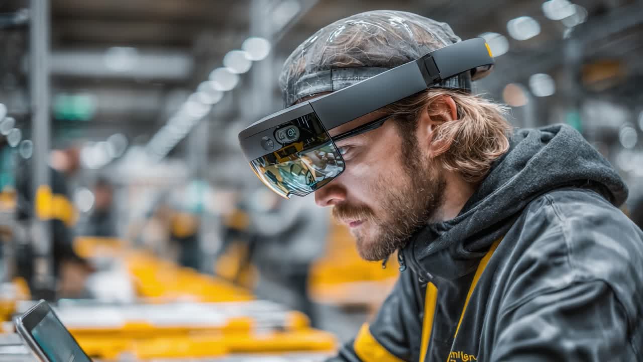 An Engaged Worker Utilizing Augmented Reality Technology to Enhance Productivity and Efficiency in a Modern Industrial Workspace