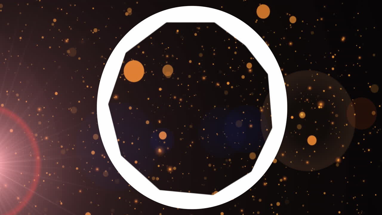 렌즈 다이아프램 아이콘의 애니메이션 오렌지색 반점과 검은색 배경에 빛의 반점