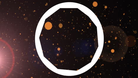 animación del icono del diafragma de la lente sobre manchas naranjas y manchas de luz contra un fondo negro