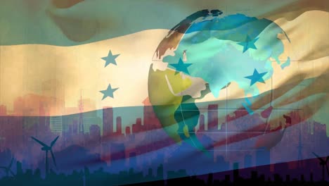 animation of moving flag of honduras over globe and statistics