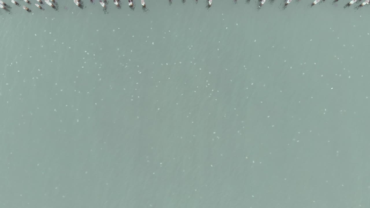 바다의 오염을 보여주는 멜버른 항구의 프린세스 부두의 드론 오버헤드 샷