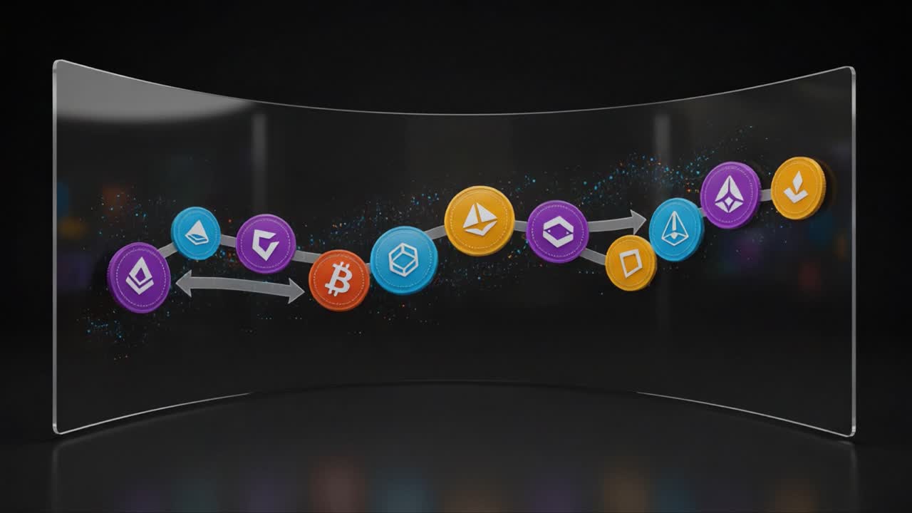 Visual Representation of Cryptocurrency Trends and Market Dynamics, Showcasing Key Digital Assets and Their Movement Over Time in a Futuristic Design