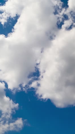 lovely azure summer sky with fluffy white clouds. beautiful clouds flying by the horizon from low perspective. timelapse. vertical video