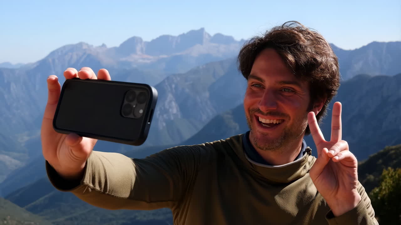 hombre tomando una selfie en las montañas