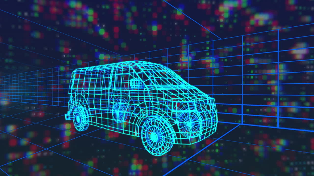 animación de un modelo de coche 3d y procesamiento de datos a través de la cuadrícula