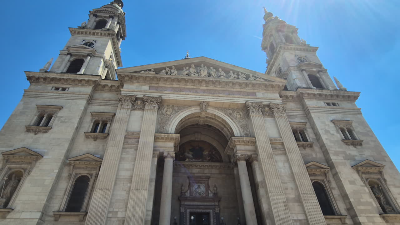 Tilt up view of the St. Stephen's basilica in Budapest, Hungary