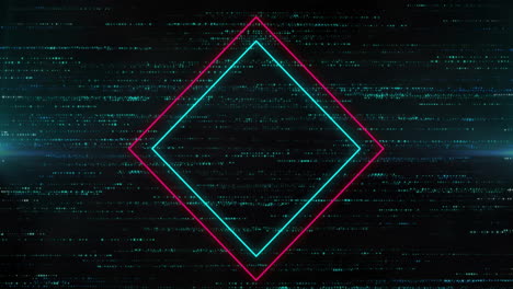 glowing neon diamond shape with animation over digital glitch background in school