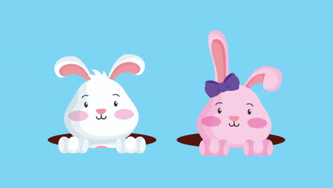 happy easter animated card with cute rabbits couple