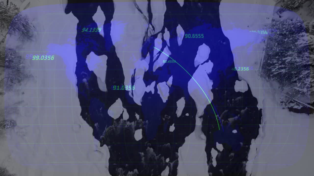 Animation of blue and black patterns with numerical data on white background