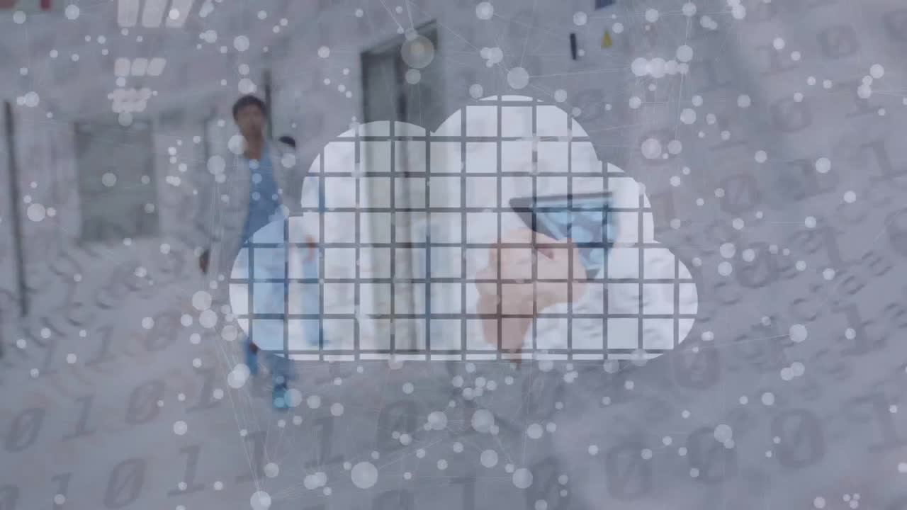 анимация цифрового облака, образующегося над врачом-мужчиной с помощью планшета