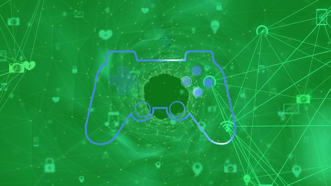Animation of padlock icon and network of connections over blue background