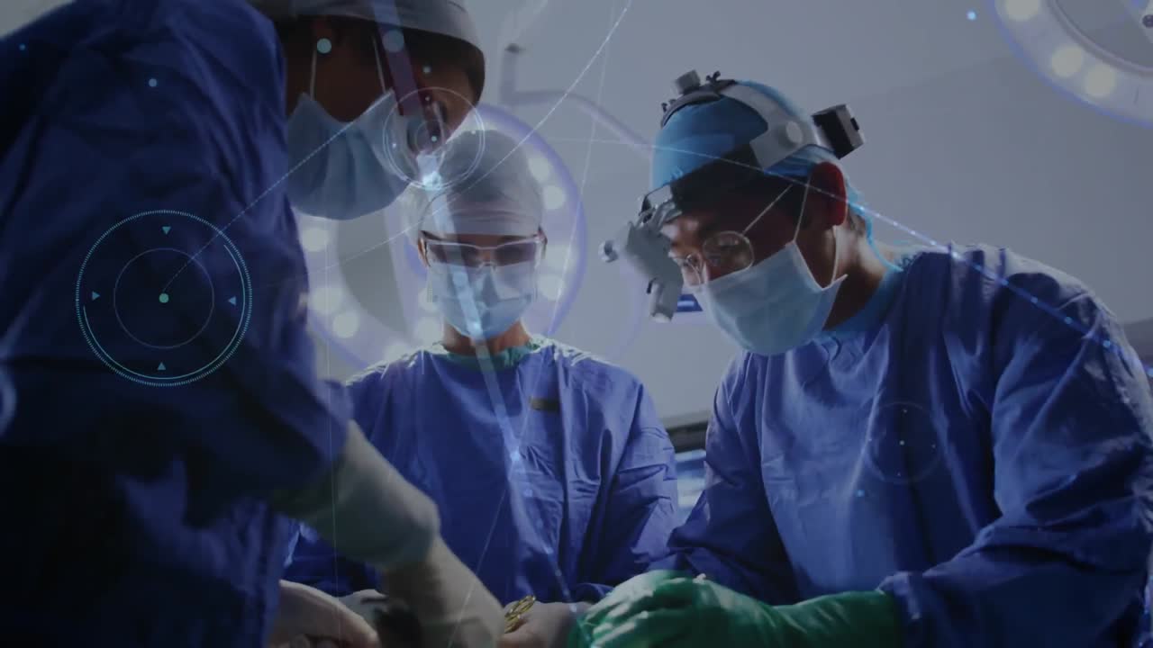 Animation af netværk af forbindelser over kirurger på operationsstuen