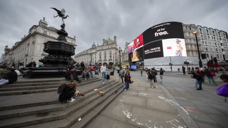 fisheye timelapse shot infront of eros statue, picadilly circus, london